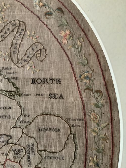 GEORGIAN SAMPLER C 1811 MAP OF ENGLAND WALES NEEDLEPOINT BY MARY BANION 9YRS - ADDITIONAL PHOTO 9
