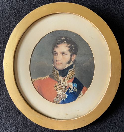 MINIATURE ANTIQUE PORTRAIT OF A PRINCE C 1840 HANDCOLOURED MEZZOTINT 1OF2