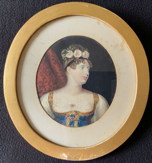 MINIATURE ANTIQUE PORTRAIT OF A PRINCESS C 1840 HANDCOLOURED MEZZOTINT 2OF2