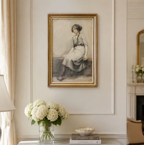 fig 1. A Phenomenal French Portrait Painting Watercolour & Wash Circa 1900 Antique