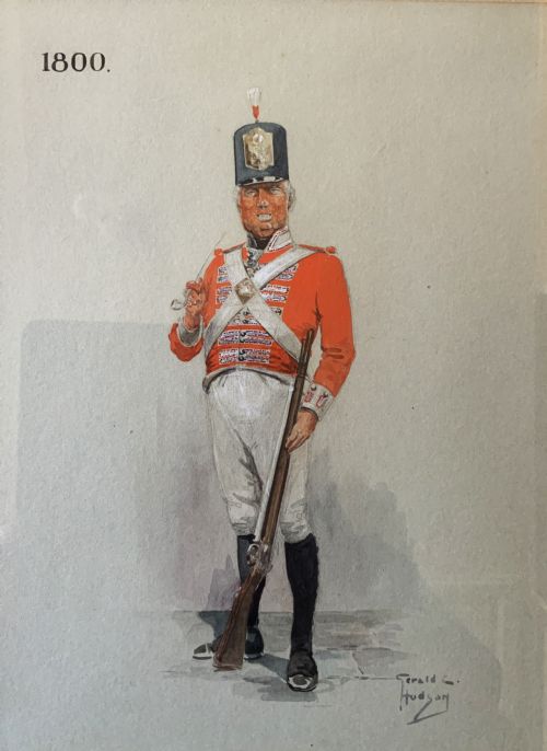 fig 1. Military Portrait Painting (2 of 4) Watercolour & Wash C. 1800 British Soldier