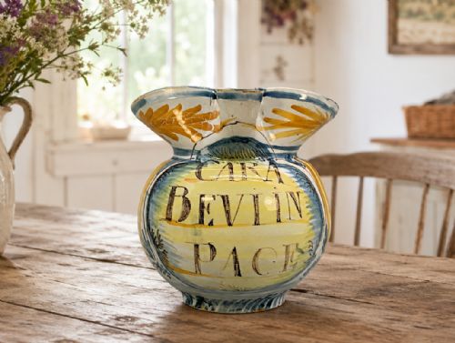 ITALIAN MAJOLICA PHARMACY JUG POLYCHROME MANGONESE YELLOW 19THC DELFT FAIENCE - ADDITIONAL PHOTO 1
