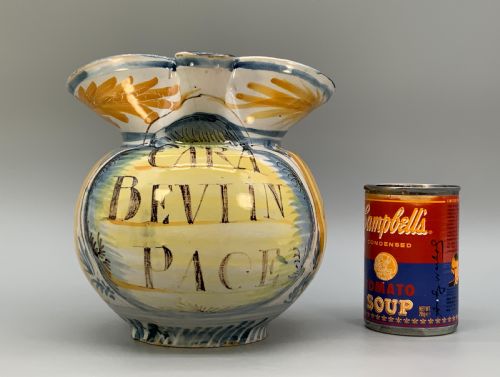 ITALIAN MAJOLICA PHARMACY JUG POLYCHROME MANGONESE YELLOW 19THC DELFT FAIENCE - ADDITIONAL PHOTO 2
