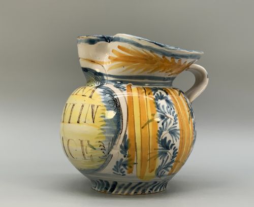 ITALIAN MAJOLICA PHARMACY JUG POLYCHROME MANGONESE YELLOW 19THC DELFT FAIENCE - ADDITIONAL PHOTO 3