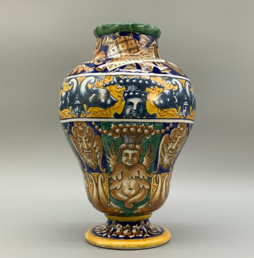 large 17thcentury revival italian majolica polychrome vase delft faience - CATEGORY: ANTIQUE VASES - DATED 19TH CENTURY