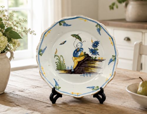 FRENCH DELFT CHINOISERIE CHARGER DISH 18THCENTURY FAIENCE MANGANOSE YELLOW - ADDITIONAL PHOTO 1