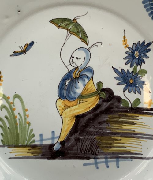FRENCH DELFT CHINOISERIE CHARGER DISH 18THCENTURY FAIENCE MANGANOSE YELLOW - ADDITIONAL PHOTO 7