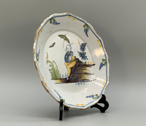 FRENCH DELFT CHINOISERIE CHARGER DISH 18THCENTURY FAIENCE MANGANOSE YELLOW - ADDITIONAL PHOTO 9