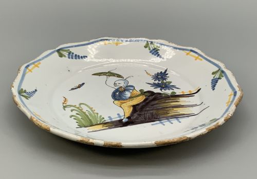 FRENCH DELFT CHINOISERIE CHARGER DISH 18THCENTURY FAIENCE MANGANOSE YELLOW - ADDITIONAL PHOTO 13