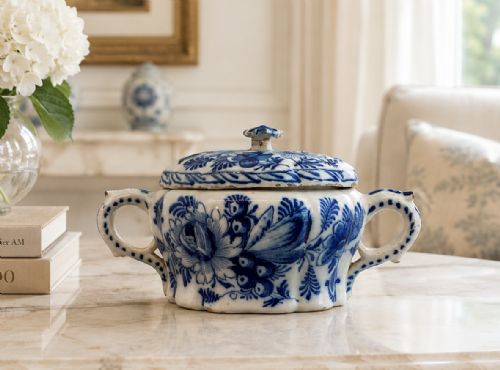 ENGLISH DELFT POSSET POT 17THCENTURY BLUE AND WHITE FLORAL FAIENCE CIRCA 1690 - ADDITIONAL PHOTO 1
