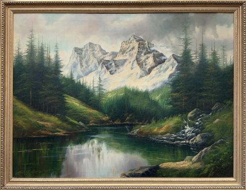 Large Scottish Highland Landscape Oil Painting Vintage Antique by Andrew Kurtis