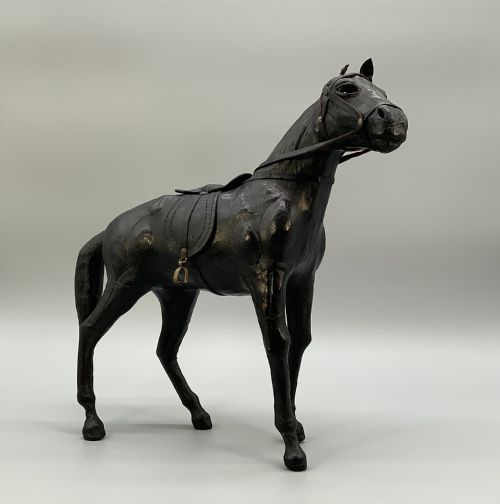 liberty co style leatherbound horse sculpture statue midcentury vintage - CATEGORY: ANTIQUE SCULPTURES - DATED 1950