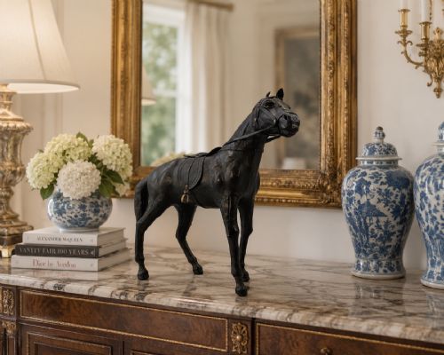 LIBERTY CO STYLE LEATHERBOUND HORSE SCULPTURE STATUE MIDCENTURY VINTAGE - ADDITIONAL PHOTO 1
