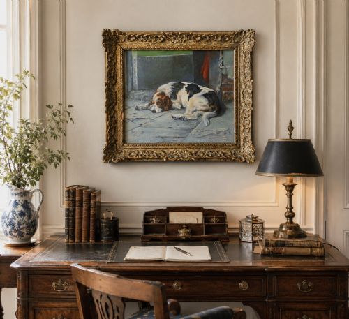 SUPERB OIL PORTRAIT PAINTING OF A FOXHOUND DOG 'AWAITING HIS MASTER' CIRCA 1930 - ADDITIONAL PHOTO 1