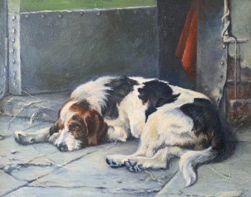 SUPERB OIL PORTRAIT PAINTING OF A FOXHOUND DOG 'AWAITING HIS MASTER' CIRCA 1930 - ADDITIONAL PHOTO 3