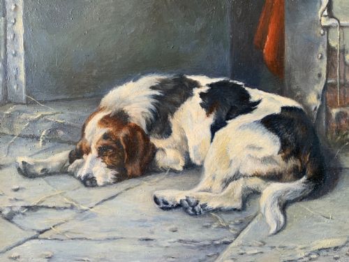SUPERB OIL PORTRAIT PAINTING OF A FOXHOUND DOG 'AWAITING HIS MASTER' CIRCA 1930 - ADDITIONAL PHOTO 11