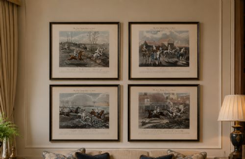 fig 1. Set of 4 Antique Sporting Engravings 19th-Century Hand-Coloured Horse Riding