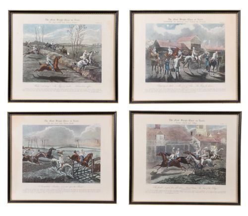 fig 6. Set of 4 Antique Sporting Engravings 19th-Century Hand-Coloured Horse Riding