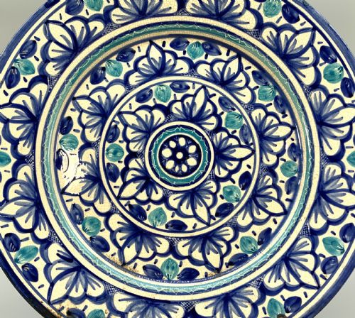 HUGE MOORISH STYLE CHARGER PLATE CONTINENTAL ANTIQUE DELFT FAIENCE BLUE WHITE - ADDITIONAL PHOTO 3
