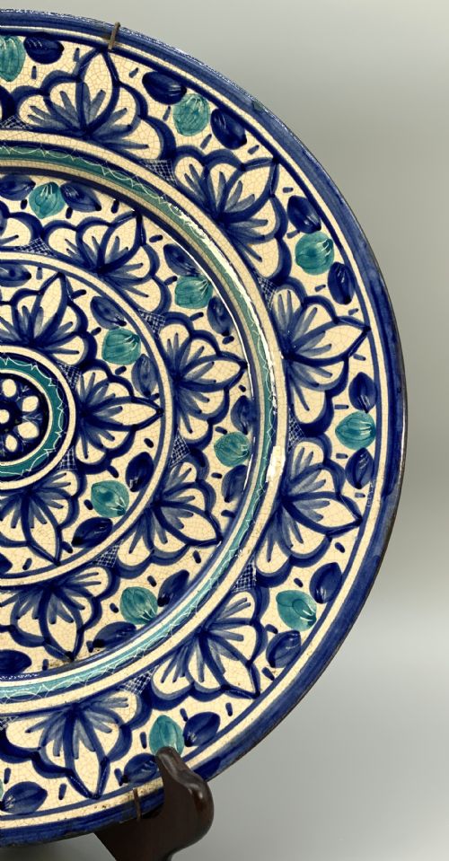 HUGE MOORISH STYLE CHARGER PLATE CONTINENTAL ANTIQUE DELFT FAIENCE BLUE WHITE - ADDITIONAL PHOTO 5