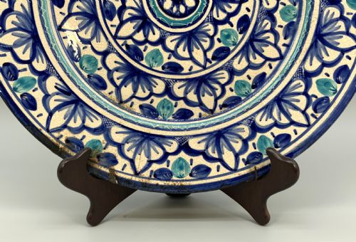 HUGE MOORISH STYLE CHARGER PLATE CONTINENTAL ANTIQUE DELFT FAIENCE BLUE WHITE - ADDITIONAL PHOTO 6