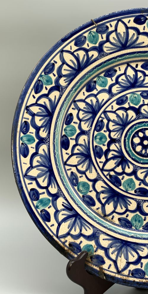 HUGE MOORISH STYLE CHARGER PLATE CONTINENTAL ANTIQUE DELFT FAIENCE BLUE WHITE - ADDITIONAL PHOTO 7