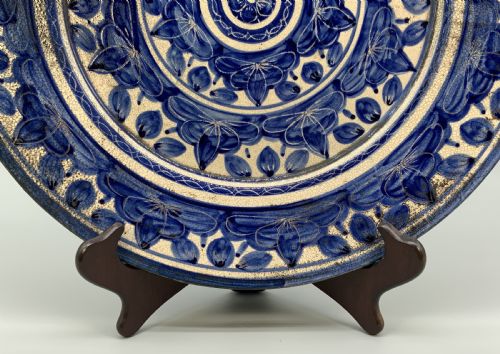 LARGE MOORISH STYLE CHARGER PLATE CONTINENTAL ANTIQUE DELFT FAIENCE BLUE WHITE - ADDITIONAL PHOTO 4