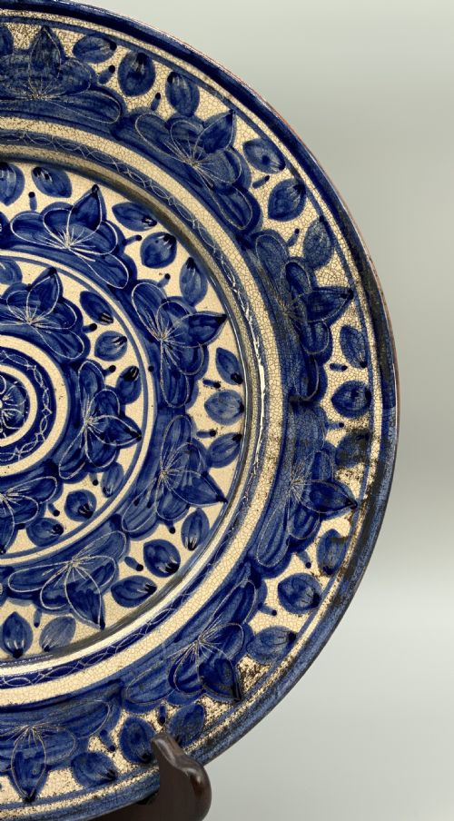 LARGE MOORISH STYLE CHARGER PLATE CONTINENTAL ANTIQUE DELFT FAIENCE BLUE WHITE - ADDITIONAL PHOTO 5
