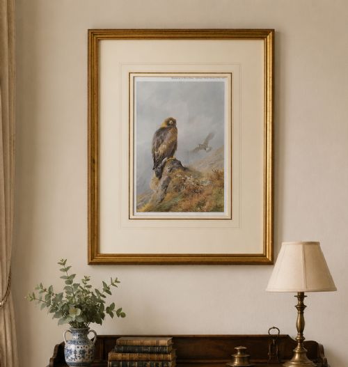fig 1. Antique Print Golden Eagle After Archibald Thorburn c. 1907 with Gallery Label