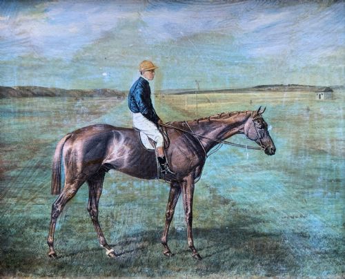 PAIR ANTIQUE MINIATURE HORSE RACING SPORTING PRINTS GILT FRAMES CIRCA 1950 - ADDITIONAL PHOTO 6