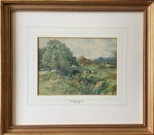FREDERICK JAMES KERR 18531936 CATTLE FARMLAND LANDSCAPE WATERCOLOUR PAINTING