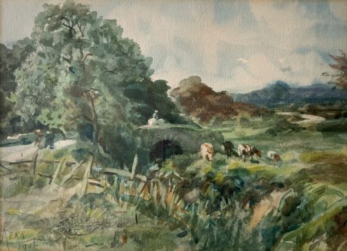 FREDERICK JAMES KERR 18531936 CATTLE FARMLAND LANDSCAPE WATERCOLOUR PAINTING - ADDITIONAL PHOTO 1