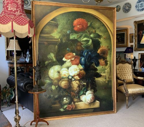 7FT TALL STILL LIFE OIL PAINTING DUTCH FLORAL OLD MASTER 18THC STYLE ANTIQUE