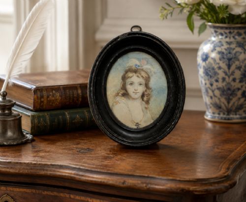 MINIATURE GEORGIAN PORTRAIT PAINTING ANTIQUE WATERCOLOUR FEMALE BEAUTY C 1820 - ADDITIONAL PHOTO 2