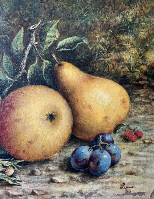 STILL LIFE OIL PAINTING PEARS AND APPLES 19THCENTURY SIGNED ORIGINAL - ADDITIONAL PHOTO 2