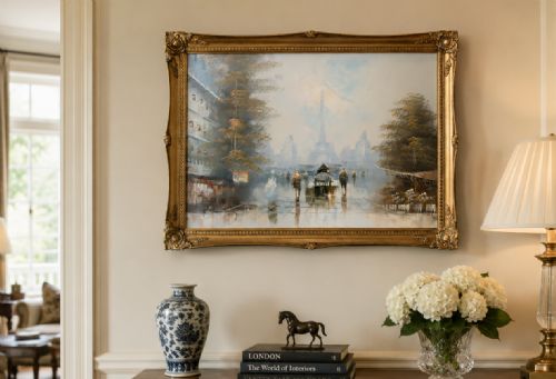 LARGE PARIS CITYSCAPE OIL PAINTING IMPRESSIONIST VINTAGE GILT FRAME - ADDITIONAL PHOTO 2