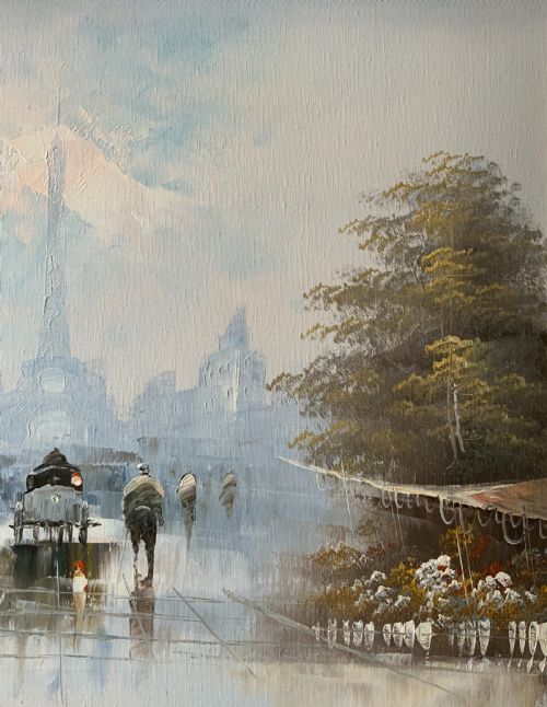 LARGE PARIS CITYSCAPE OIL PAINTING IMPRESSIONIST VINTAGE GILT FRAME - ADDITIONAL PHOTO 4