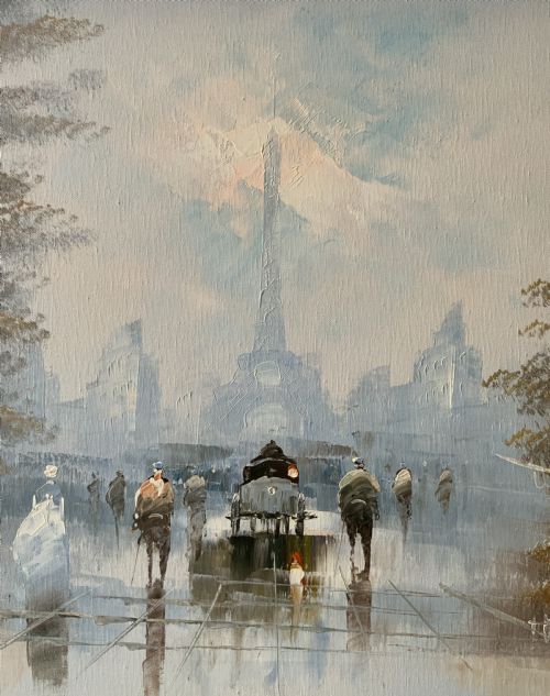 LARGE PARIS CITYSCAPE OIL PAINTING IMPRESSIONIST VINTAGE GILT FRAME - ADDITIONAL PHOTO 5