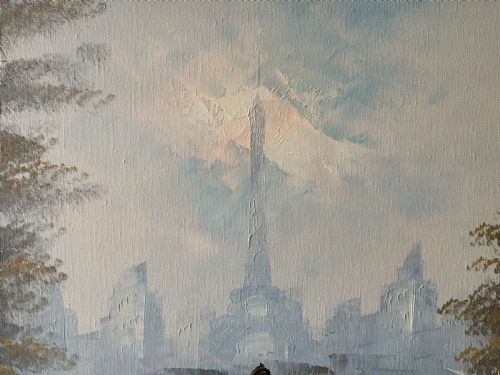 LARGE PARIS CITYSCAPE OIL PAINTING IMPRESSIONIST VINTAGE GILT FRAME - ADDITIONAL PHOTO 7