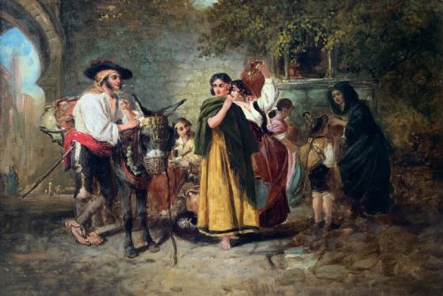 FINE THOMAS KENT PELHAM RA 18311907 SPANISH GENRE VILLAGE OIL PAINTING - ADDITIONAL PHOTO 1
