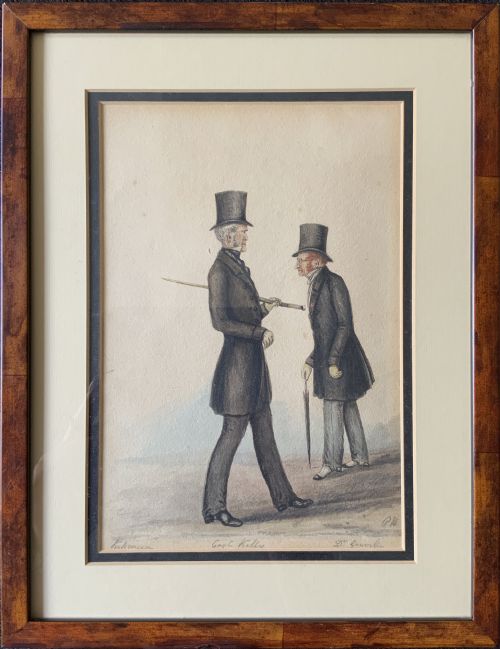 ORIGINAL DOUBLE PORTRAIT WATERCOLOUR PAINTING 19THCENTURY ANTIQUE CARICATURE