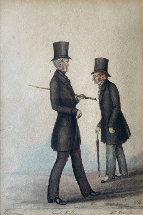 ORIGINAL DOUBLE PORTRAIT WATERCOLOUR PAINTING 19THCENTURY ANTIQUE CARICATURE - ADDITIONAL PHOTO 1