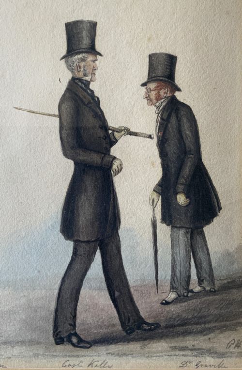 ORIGINAL DOUBLE PORTRAIT WATERCOLOUR PAINTING 19THCENTURY ANTIQUE CARICATURE - ADDITIONAL PHOTO 2