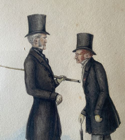 ORIGINAL DOUBLE PORTRAIT WATERCOLOUR PAINTING 19THCENTURY ANTIQUE CARICATURE - ADDITIONAL PHOTO 3