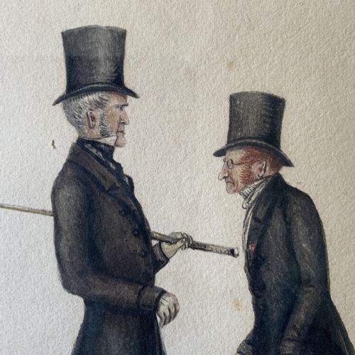 ORIGINAL DOUBLE PORTRAIT WATERCOLOUR PAINTING 19THCENTURY ANTIQUE CARICATURE - ADDITIONAL PHOTO 6