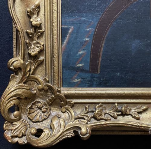 fig 10. An oil portrait on canvas depicting a young child in a blue dress seated in a wooden chair, enclosed within an ornate giltwood frame.