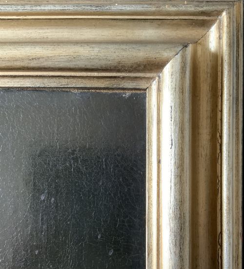 fig 8. A 17th-century Dutch Old Master oil portrait of a man with a beard, lace ruff, and armour, presented in a light-coloured moulded wooden frame.
