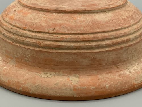 fig 8. A pair of circular Han Dynasty red terracotta pottery basins featuring broad everted rims and horizontal exterior grooves.