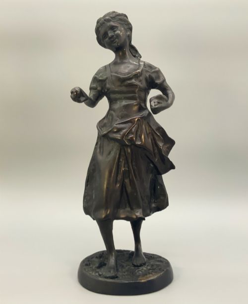 Antique French Moreau Family Bronze Sculpture of a Young Maiden 15.5 Inches Tall