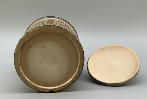 fig 8. Antique Royal Doulton Stoneware Tobacco Jar & Cover – Motto Inscription